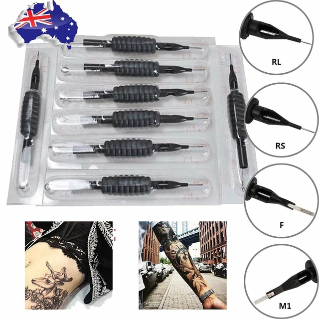 10PCS Sterile Disposable Tattoo Needle with Tube 3/4 Grip and Tip Body RL RS RM