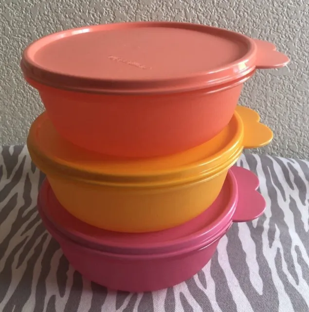 Tupperware Set of 3 Modular Bowls Round Containers 2 1/2 Cups Pink Yellow New