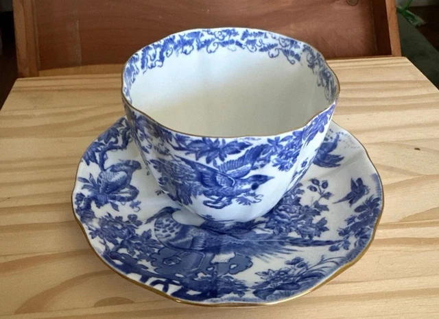 ROYAL CROWN DERBY BLUE AVES Tea Cup Saucer Dish Porcelain Made