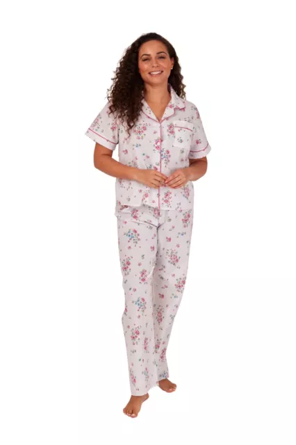 Ladies Poly Cotton Short  Sleeved Floral Pyjamas 3