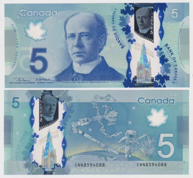 Canada $5 2013 P106e " Lane & Macklem  "- UNC POLYMER NOTE - PREFIX INN