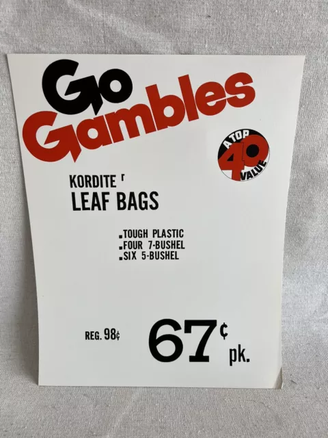14”x11” VINTAGE GAMBLES STORE SIGN OLD ADVERTISING $0.67 Leaf Bags
