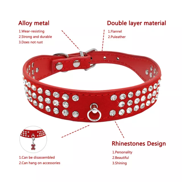 Rhinestone Suede Leather Pet Dog Collar Bling Crystal for Small Medium Large Dog 3