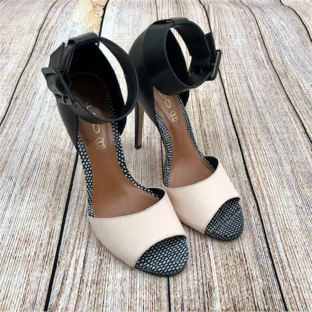 Aldo Leather Open Toe Ankle Strap Stiletto Heels in Women's Size 8