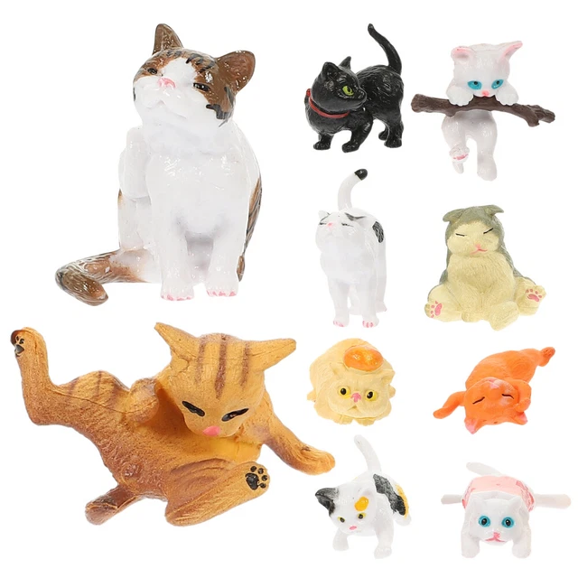 10 Pcs Small Cat Toys Mini Cat Figure Collection Cat Model Squiz Toys Statue