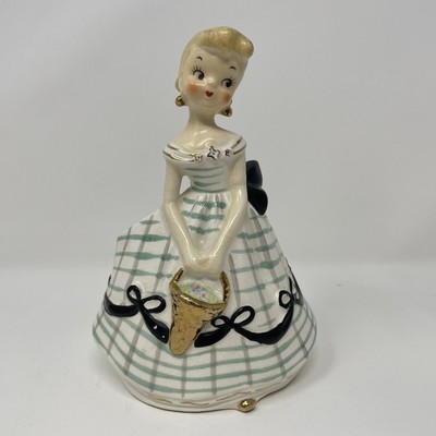 Vintage Lefton China 1950s Girl in Striped Dress  Figural￼ Planter 50585 MCM