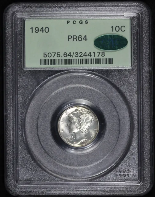 1940 Mercury 10c Dime PCGS PR 64 CAC Approved Proof in OGH