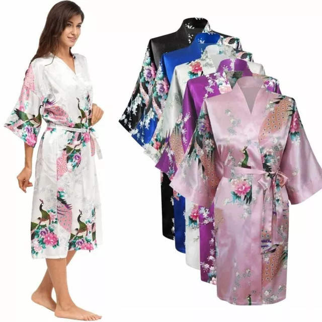 Silk Satin Kimono Robe Dressing Gown Wedding Bridesmaid Sleepwear Bathrobe