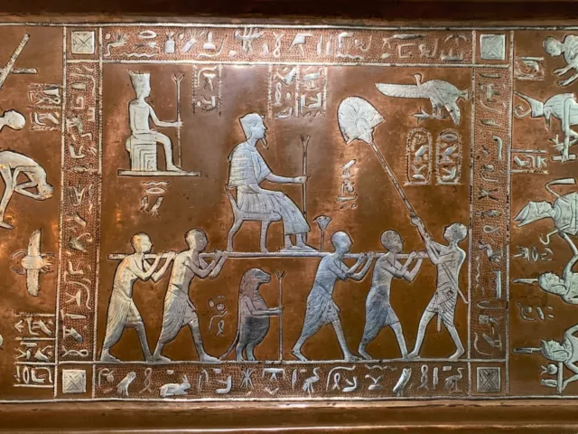 Fine Silver Inlaid Ancient Egypt Egyptian Revival Tray Cairoware Lots of Silver