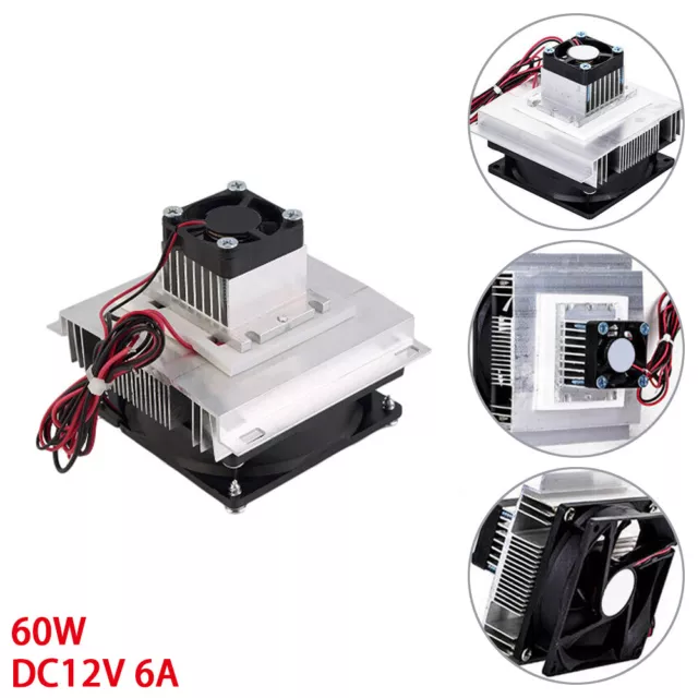 12V/ 60W Thermoelectric Peltier Refrigeration Cooling System Kit Cooler Fan NEW