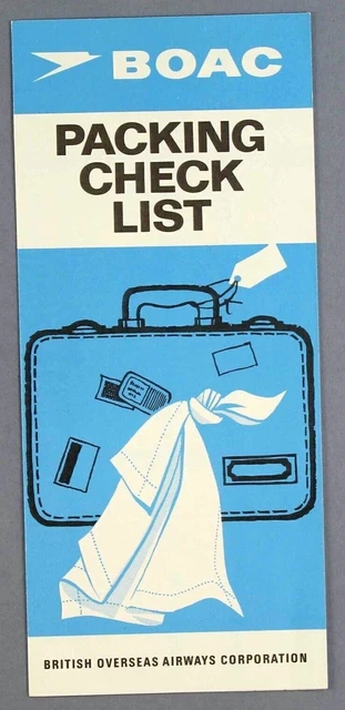 Boac Packing Check List Vintage Airline Brochure 1967 B.o.a.c.