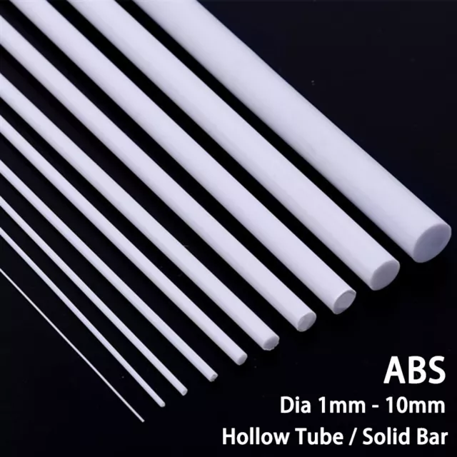 White ABS Round Tube / Rod Dia 0.5mm-10mm Styrene Plastic Strip Long 250mm/500mm