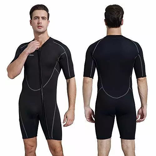 Mens 3mm Shorty Wetsuit, Premium Neoprene Front Zip  Assorted Colors , Sizes