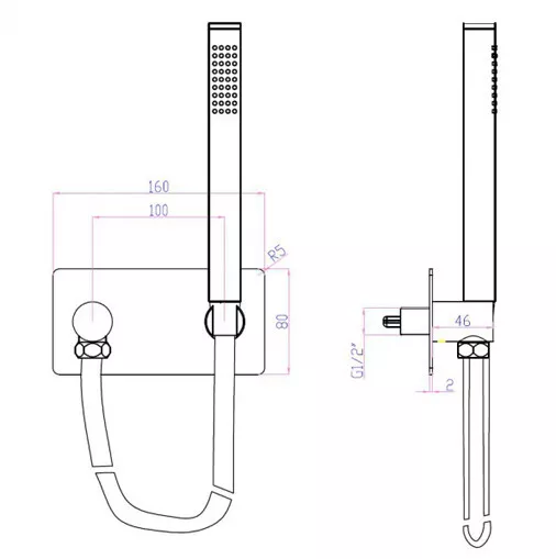 Wandanschlussbogen mit Brausehalterung Inkl. Brauseschlauch & Handbrause 3