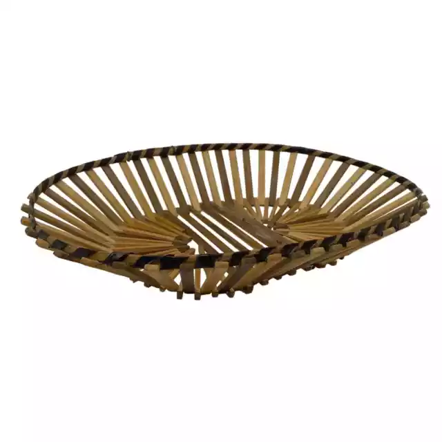 Vintage mid century modern wood slat oval basket