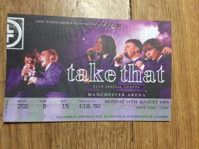 TAKE THAT TICKET 'Nobody Else Tour' Manchester Arena 14 August 1995 Gary Barlow