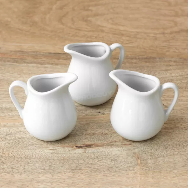 Set of 3 Small White Milk Jugs 90ml Ceramic Serving Sauce Creamer Gravy Pots