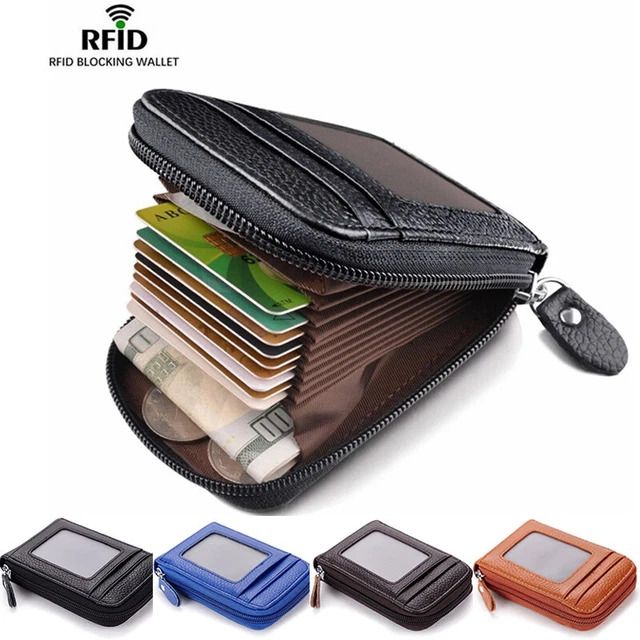 Men's Wallet Real Leather Credit Card Holder RFID Blocking Zipper Thin Pocket CA