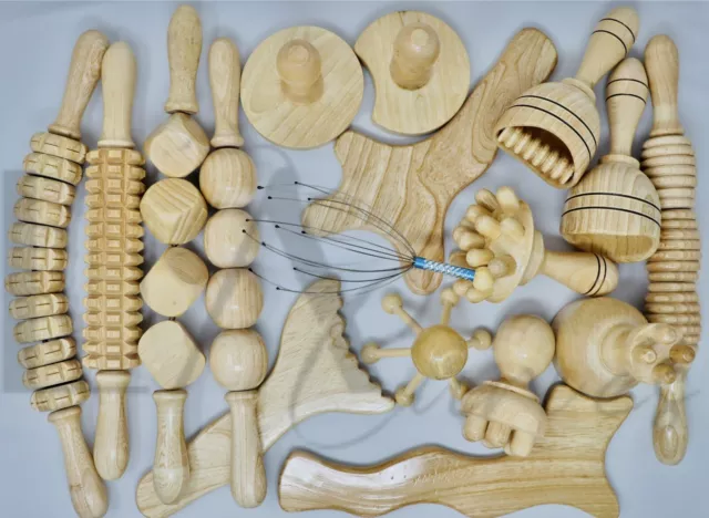 Kit de herramientas de terapia de madera de 17 piezas. Kit de maderoterapia de 17 piezas