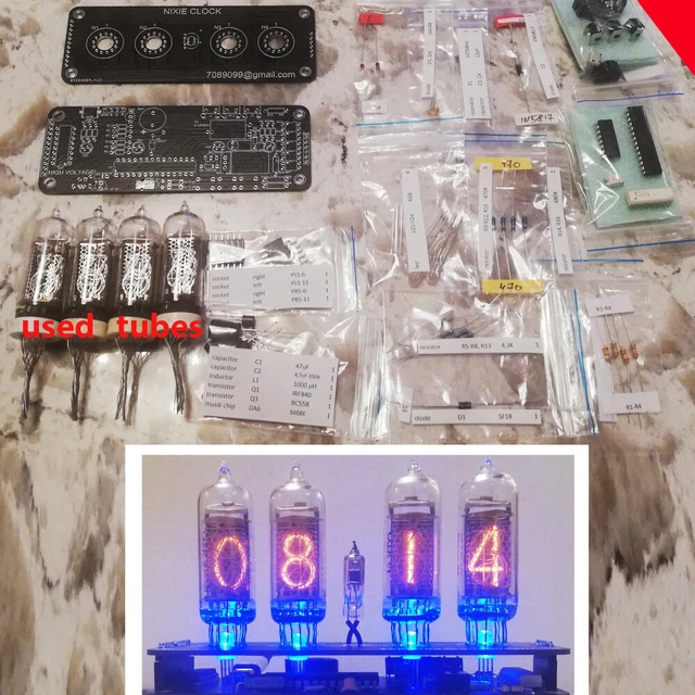 DIY KIT WITH Tubes Nixie Clock IN14+IN3 RGB Backlight Alarm *PCB