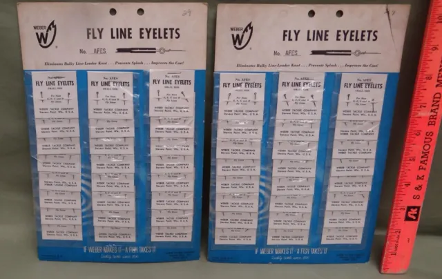 2 Vintage Weber Tackle Co. Fly Line Eyelets on Cards, NOS, #AFES