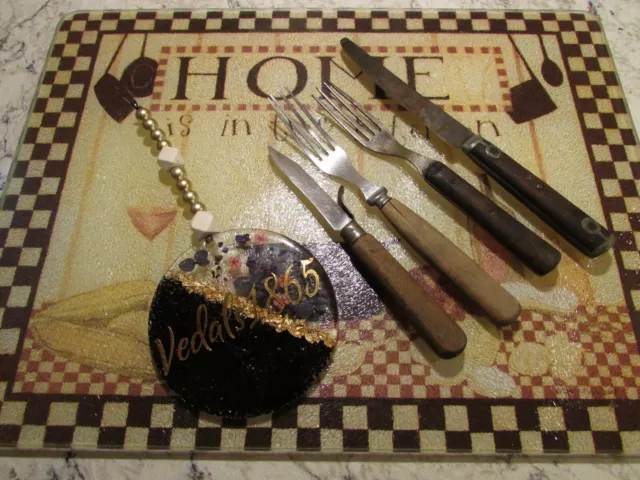 Antique Forks & Knives Primitive Civil War Era Wood & Bone Handles