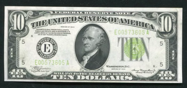 FR. 2004-Elgs 1934 $10 FRN LIGHT GREEN SEAL RICHMOND, VA ABOUT UNCIRCULATED
