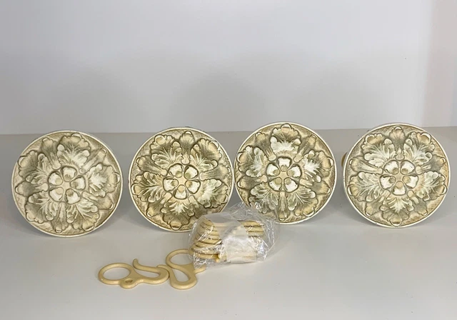 Vtg 2 Pair 4 PCs Medallion Baroque Style Curtain Drapery Tie Backs Holdbacks 2