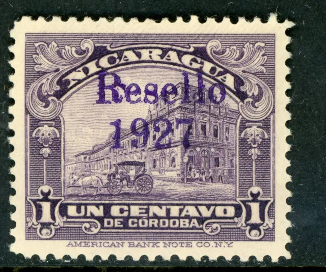 Nicaragua 1927 Cathedral Provisional 1¢ Violet w/Ditto Ink OP Mint V250