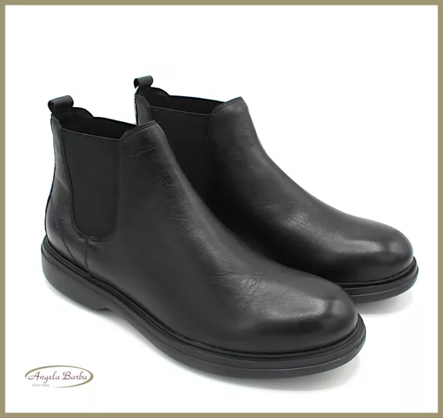 Geox Bottines pour Hommes en Cuir Véritable Noir Chelsea Bottes Chaussures