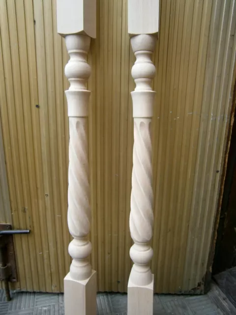 Stair Balusters 39" x 2.2" Spiral Twist Carved Wood Spindles Banisters Staircase