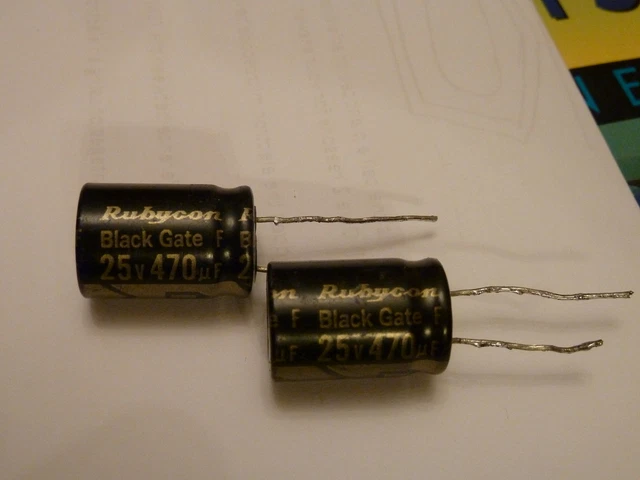 2 X ORIGINAL Rubycon Black Gate Capacitors F 25v 470uF £15.00