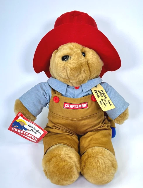 Paddington Bear Brown Overall Red Hat Craftsman Stuffed Plush Vintage VTG RARE