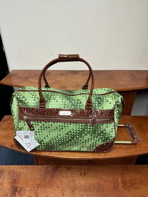 New Samantha Brown Rolling Embossed Wheeled Weekender Basketweave Green