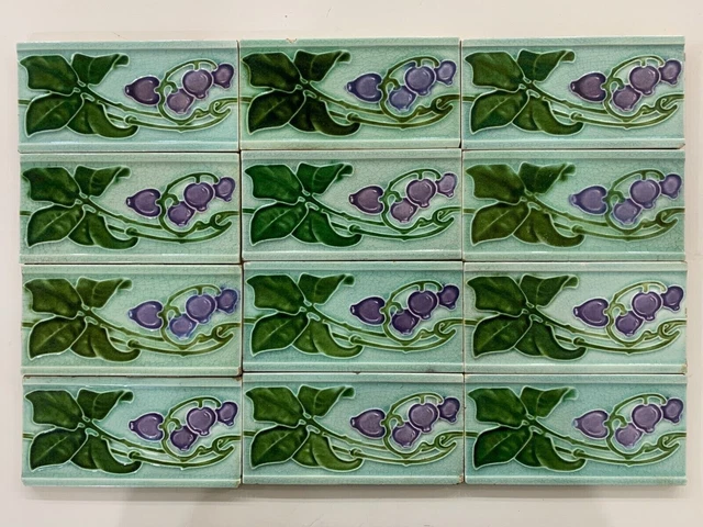 Antique Border Tiles Vintage England 6x3 Inches Majolica Floral Art Deco