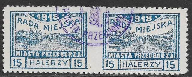 Poland/Prezdborz stamps 1918 MI 17 Pair Imperforated inbetween  CANC  VF
