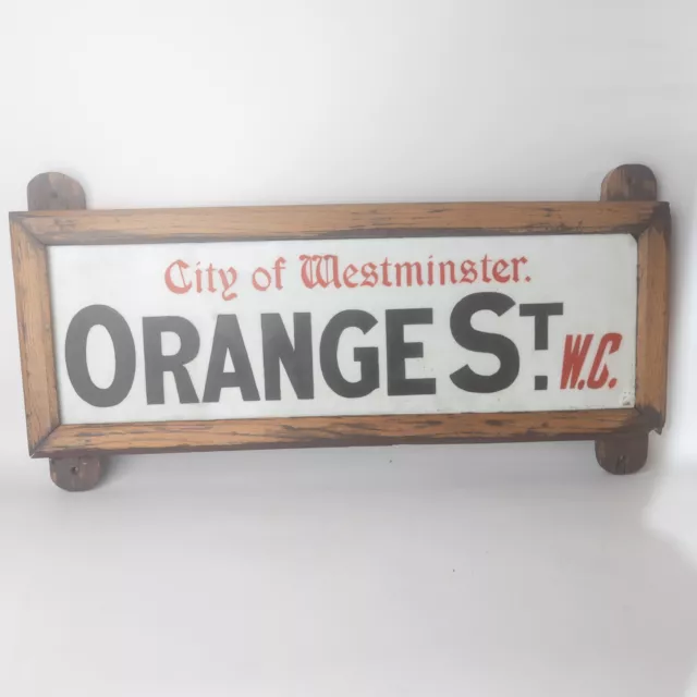 Antique London City of Westminster Milk Glass Street Sign Orange St Vitrolite