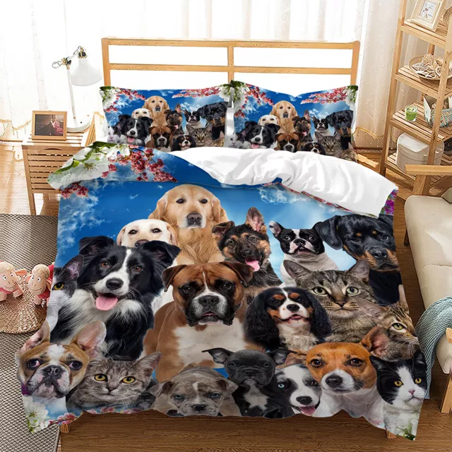 Funny Animal Print Cute Dogs Cats Floral Pet Lovers Duvet Quilt Cover Bed Set 3