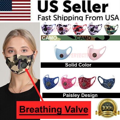 Face Mask Reusable Washable Cover Camo Adult Cloth Breathable & Breathing Valve