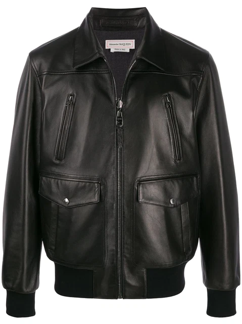 Black Leather Jacket Men Bomber Pure Lambskin Size XS S M L XL XXL Custom Made