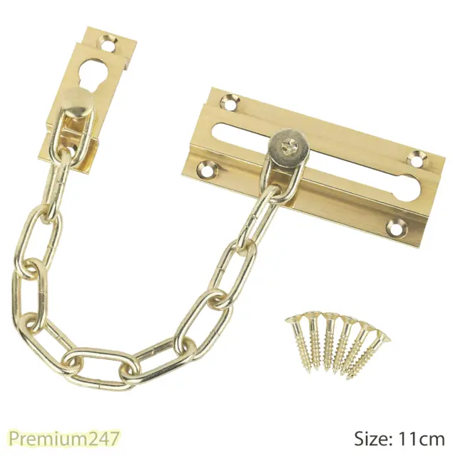 SECURITY DOOR CHAIN Brass Plated HEAVY DUTY Safety Guard Lock Catch With Screws