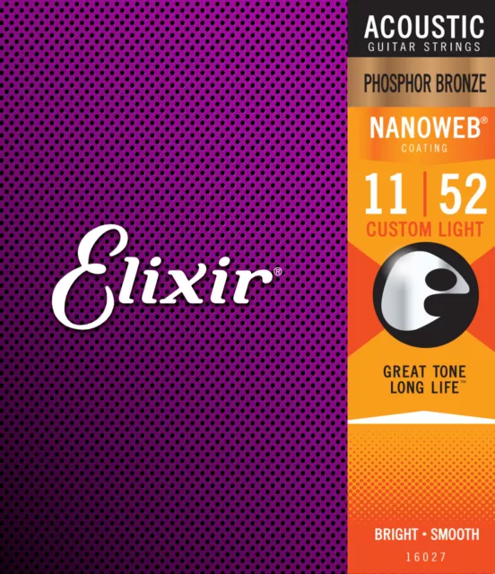 Elixir 16027 Nanoweb Phosphor Bronze Custom Light 11-52