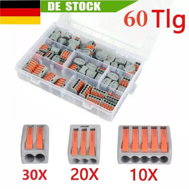 60Tlg Klemmen Für Wago Klemmen 222 Serie Verbindungsklemmen Dosenklemmen Set