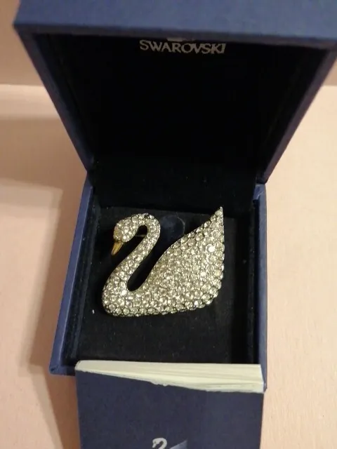 Vintage Swarovski Brooch Pin Anniversary  Swan Signed Crystal Box Booklet