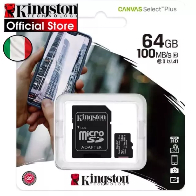 Micro Sd Sdxc 64 Gb 100Mb/S Kingston Scheda Memoria Memory Card C10 A1 Microsd