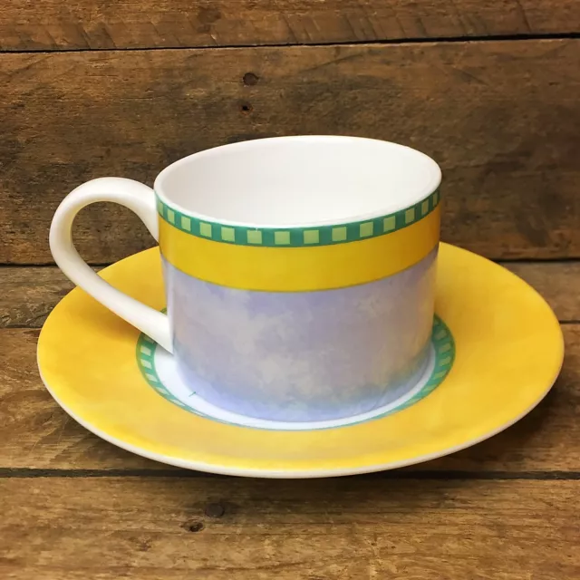 Juego de 2 platillos de taza floral amarillo y azul vajilla CorningWare 2