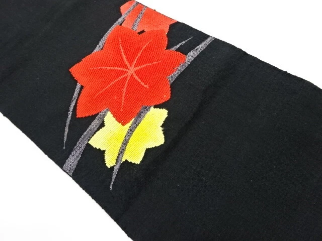 6534885: Japanese Kimono / Vintage Nagoya Obi / Tsumugi / Woven Grass & Maple Le
