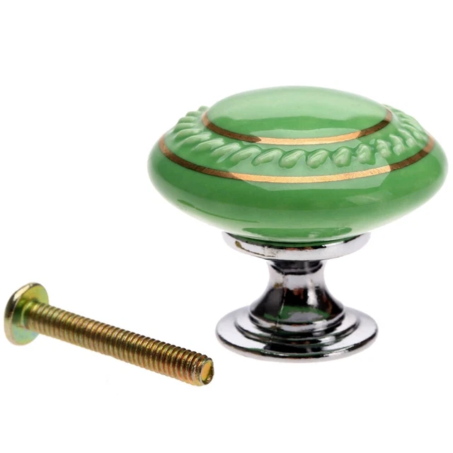 Green Round Ceramic Drawer Knob Pull Handle Door Cabinet Cupboard Knobs Art