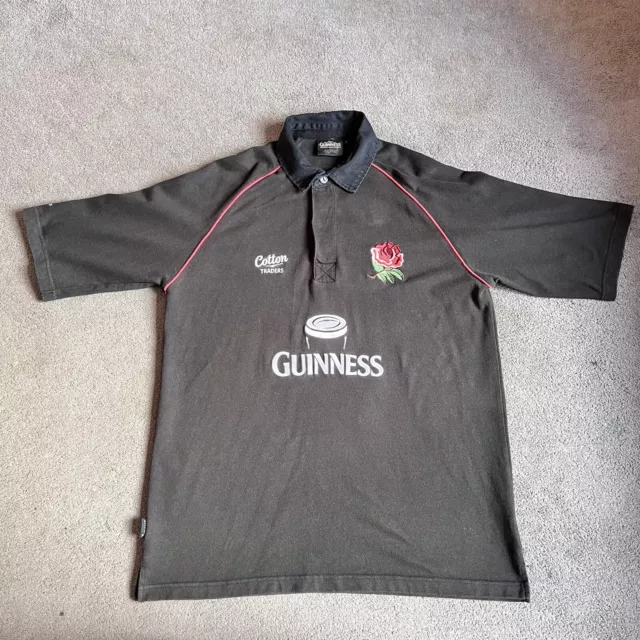 Guinness Cotton Traders Black England Rugby Short Sleeve Shirt Size Mens Large
