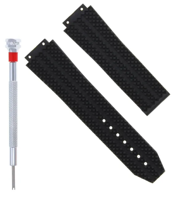 25Mm Rubber Watch Strap Band Clasp For H Hublot Big Bang + Screwdriver Black